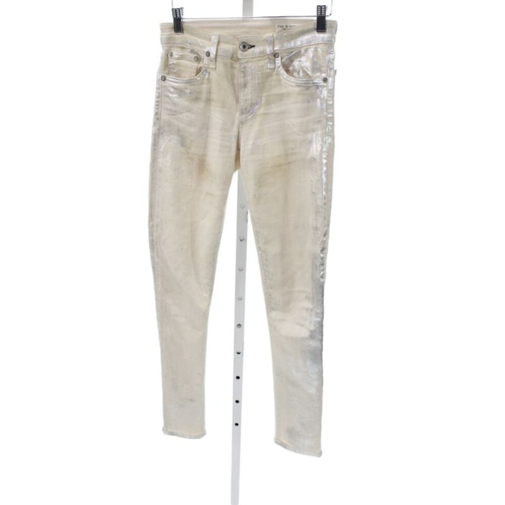 Rag & Bone Womens Skinny Jeans Ivory Mid Rise Button Size 25